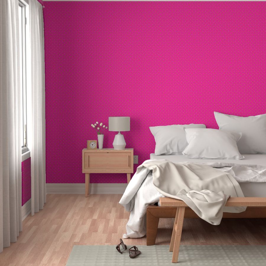 Bedroom with a bright window, bed and wood furniture with Peel and Stick wallpaper on the walls