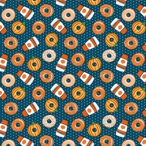 (3/4" scale) Coffee and Fall Donuts - PSL pumpkin fall donuts toss - blue polka dots - LAD19BS