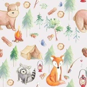 Watercolour Camping with Forest Animals