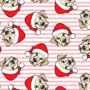 Christmas Labs - Yellow Labrador Retriever with Santa hats - pink stripes -  LAD19