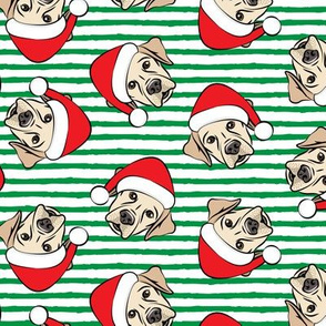 Christmas Labs - Yellow Labrador Retriever with Santa hats - green stripes -  LAD19