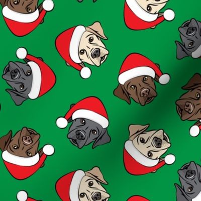 Christmas Labs - All the labs - Labrador Retriever with Santa hats - green -  LAD19