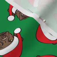 Christmas Labs - Chocolate Labrador Retriever with Santa hats - green -  LAD19