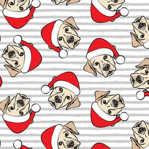 Christmas Labs - Yellow Labrador Retriever with Santa hats - grey stripes -  LAD19
