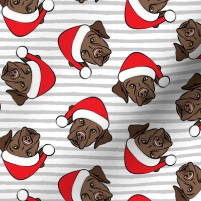 Christmas Labs - Chocolate Labrador Retriever with Santa hats - grey stripes -  LAD19