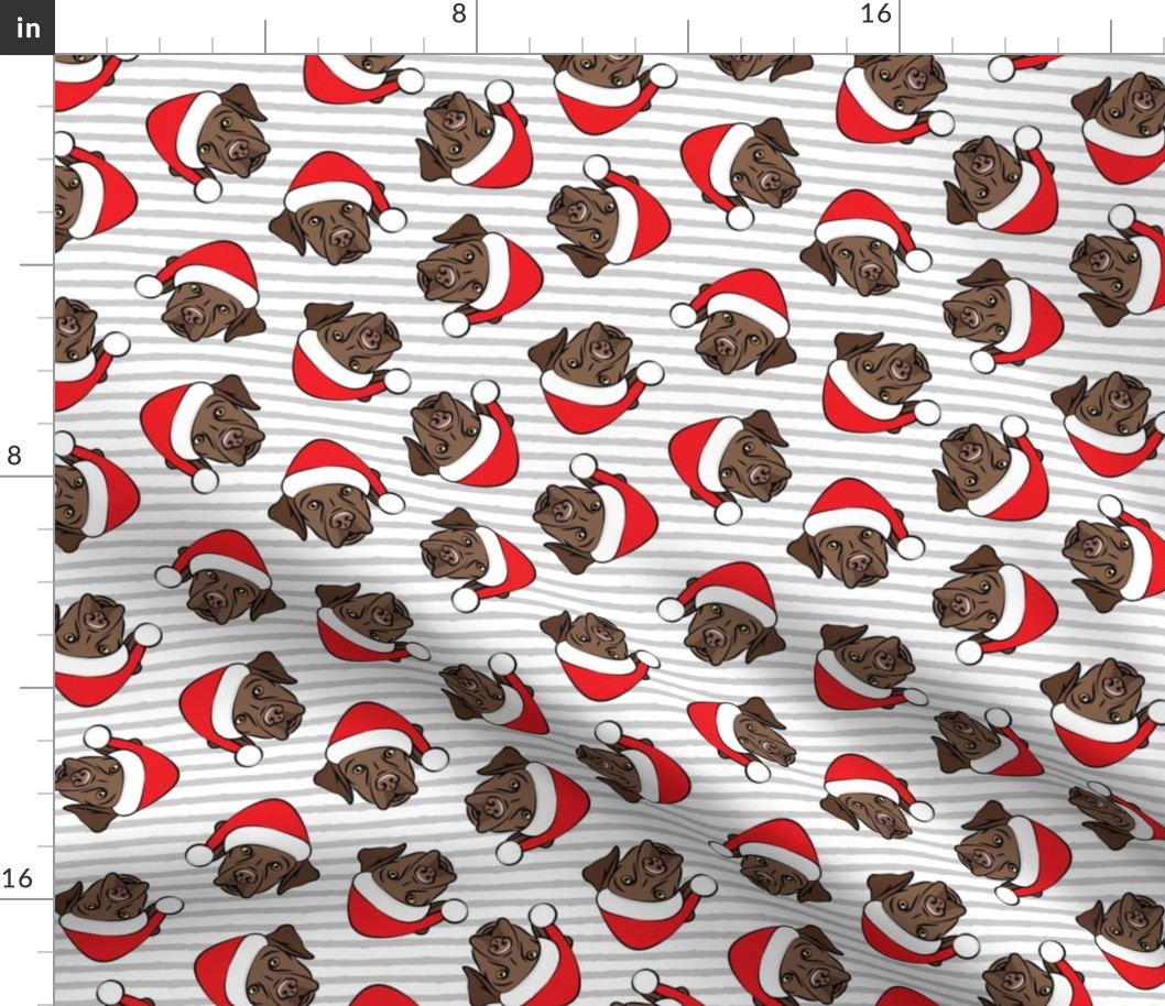 Christmas Labs - Chocolate Labrador Retriever with Santa hats - grey stripes -  LAD19