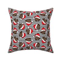 Christmas Labs - Chocolate Labrador Retriever with Santa hats - black stripes -  LAD19