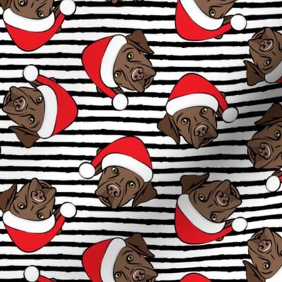 Christmas Labs - Chocolate Labrador Retriever with Santa hats - black stripes -  LAD19