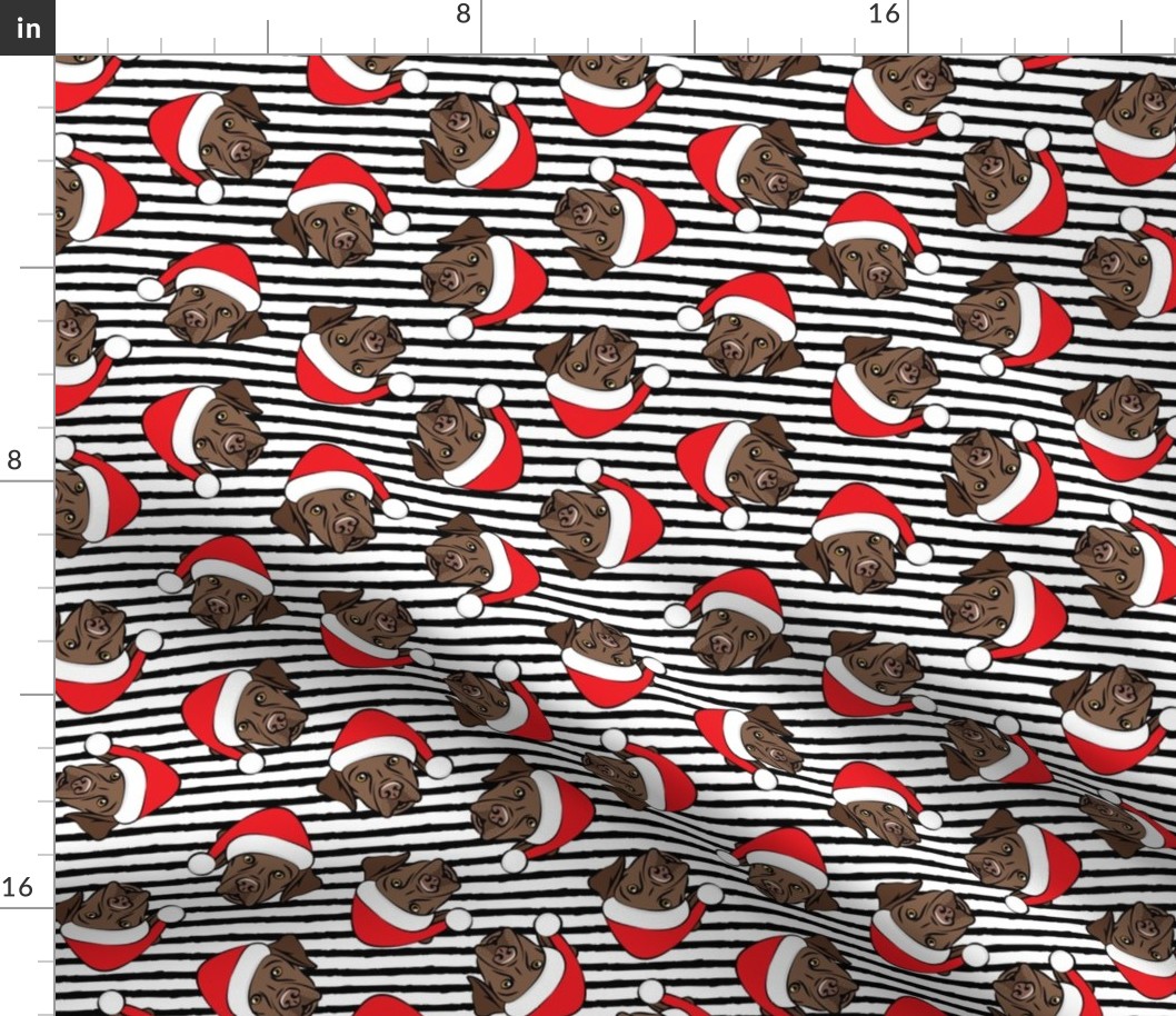 Christmas Labs - Chocolate Labrador Retriever with Santa hats - black stripes -  LAD19