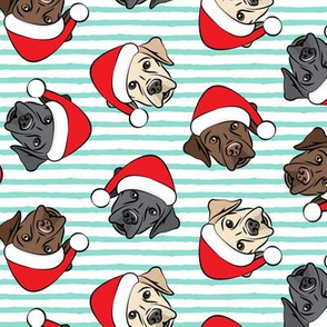 Christmas Labs - All the labs - Labrador Retriever with Santa hats - aqua stripes -  LAD19