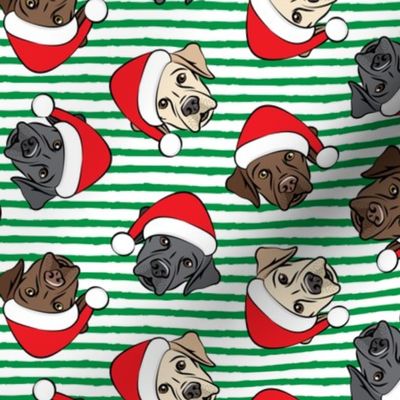 Christmas Labs - All the labs - Labrador Retriever with Santa hats - green stripes -  LAD19