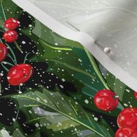 Christmas Snow Holly | Black Solid Bkgnd