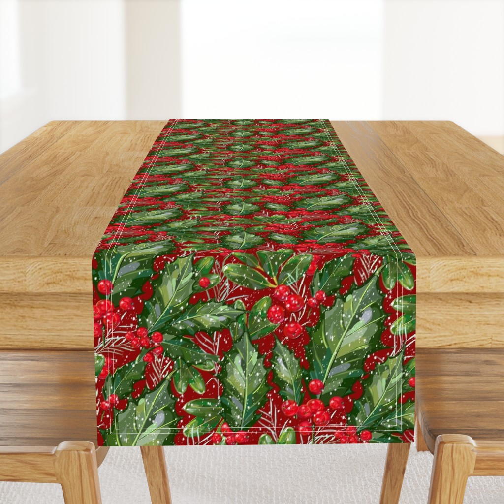 Christmas Snow Holly | Deep Red