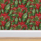 Christmas Snow Holly | Deep Red