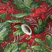 Christmas Snow Holly | Deep Red