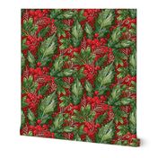 Christmas Snow Holly | Deep Red