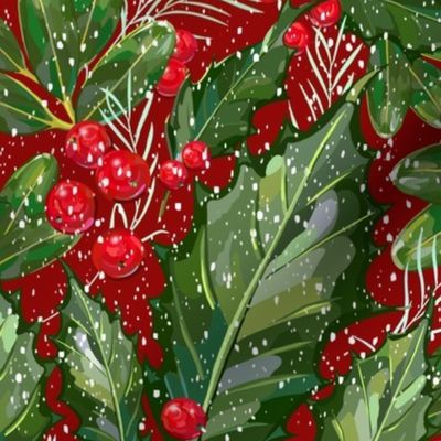 Christmas Snow Holly | Deep Red