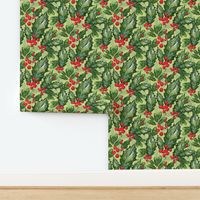 Christmas Snow Holly | Light Green Bkgnd