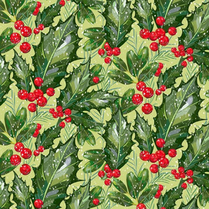 Christmas Snow Holly | Light Green Bkgnd