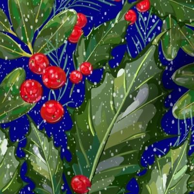Christmas Snow Holly | Dark Blue