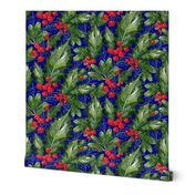 Christmas Snow Holly | Dark Blue