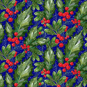 Christmas Snow Holly | Dark Blue