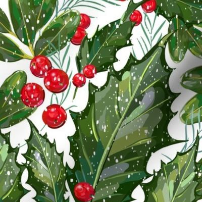 Christmas Snow Holly | White Bkgnd