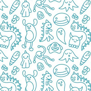 Monster Doodles Blue on White