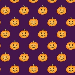 Jack-o'-lantern Rows Halloween Pumpkins on blackberry purple - small scale