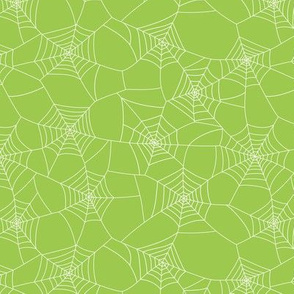 Spiderwebs white on lime green - medium scale