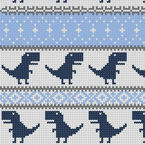 Dino Fair Isle - blue  - T-rex winter knit - LAD19