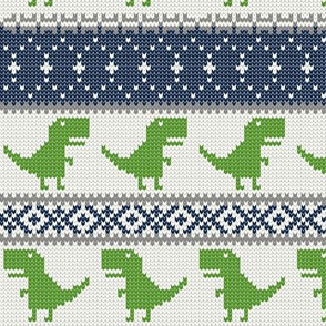 Dino Fair Isle - green and blue - T-rex winter knit - LAD19