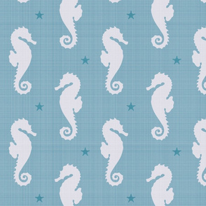 seahorses and sea stars (blue) (large)