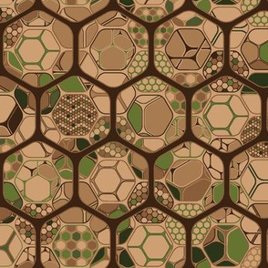 Camouflage hexagons inside out, vertical brown medium scale
