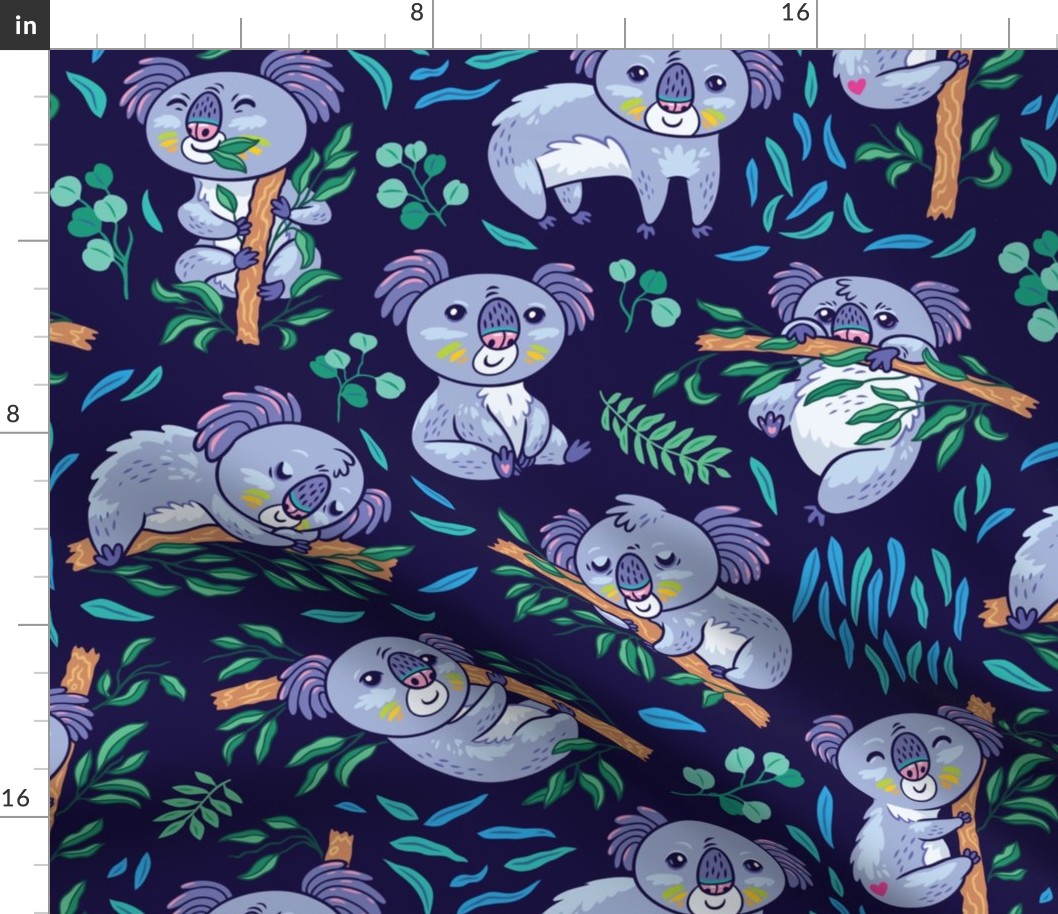  koalas in eucalyptus forest_navy