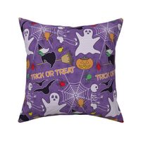 Halloween Embroidery // Witch Flying on Broom, Skeleton, Ghost, Spider, Spider Web, Jack O' Lantern, Bat // Purple, Green, Orange, White // Medium Scale - 400 DPI