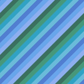 Wild Diagonal Stripe in Pine Green and Twilight Blues