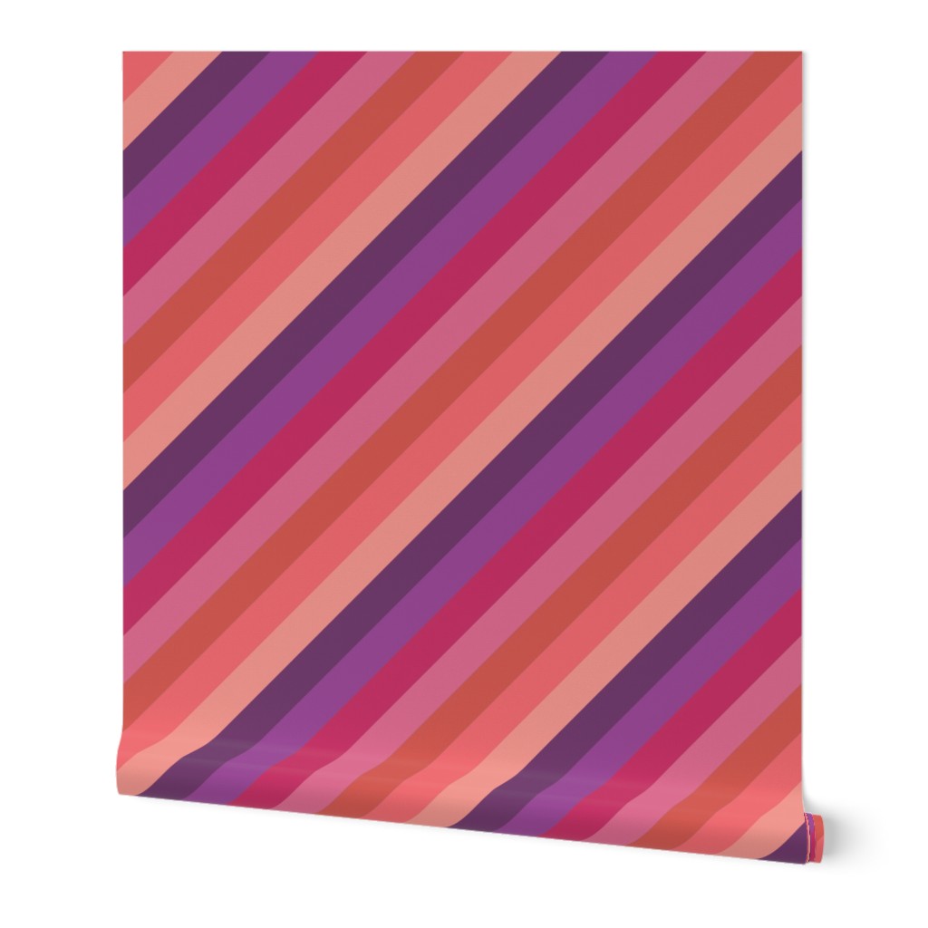 Wild Diagonal Stripe in Plum Cherry and Coral Pinks