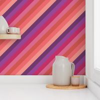 Wild Diagonal Stripe in Plum Cherry and Coral Pinks