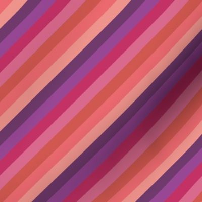 Wild Diagonal Stripe in Plum Cherry and Coral Pinks