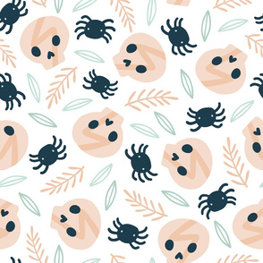 Cute skulls, spiders and leaves