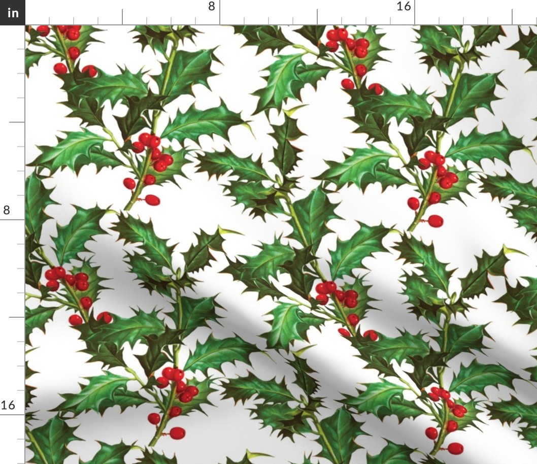 Christmas Holly Plant Fabric Pattern