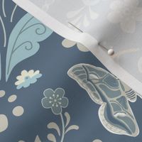 Moth Damask Blue Gray Medium