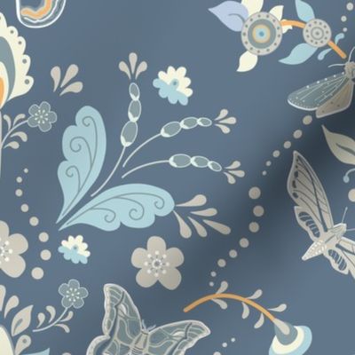 Moth Damask Blue Gray Medium