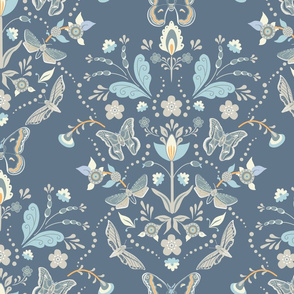 Moth Damask Blue Gray Medium