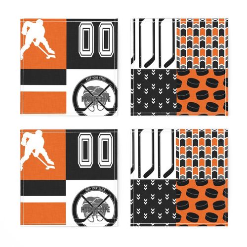 Mens Hockey//Orange&Black - Wholecloth Cheater Quilt