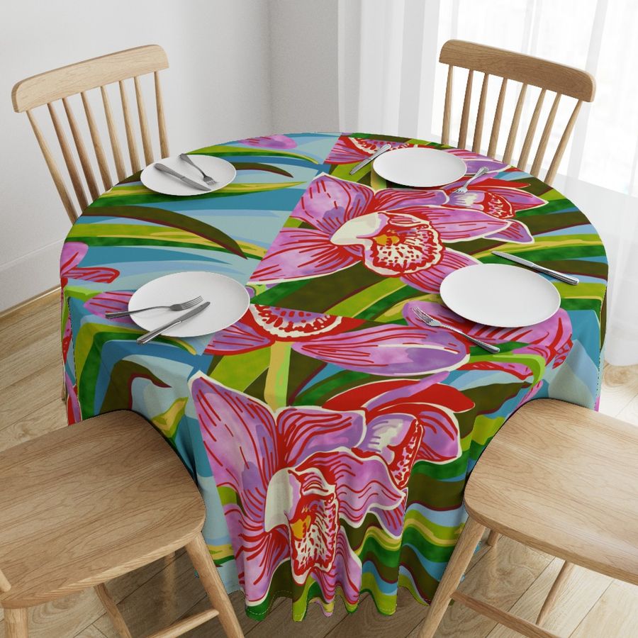 Tropical Orchid cheater quilt 