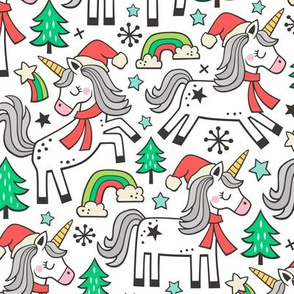 Christmas Holidays Unicorn Rainbow & Tree Doodle 