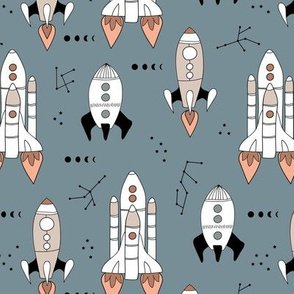 Outer space shuttles and rockets universe stars and moon landing galaxy design boys blue orange