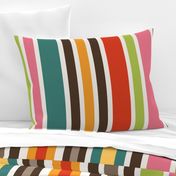 Retro Bohemian Mid Century Vertical Stripes //  Red, Orange, Yellow, Teal, Pink, Green, Light Khaki Tan